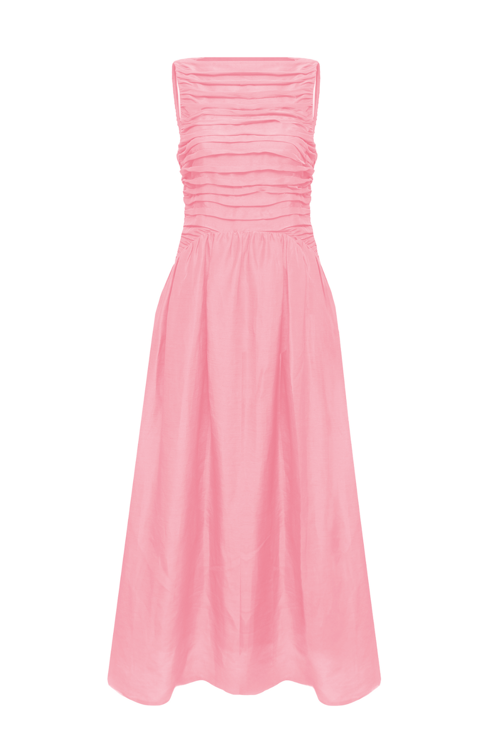 lovaan val sleeveless ruched linen-silk dress Lovaan Val Sleeveless Ruched Linen-Silk Dress