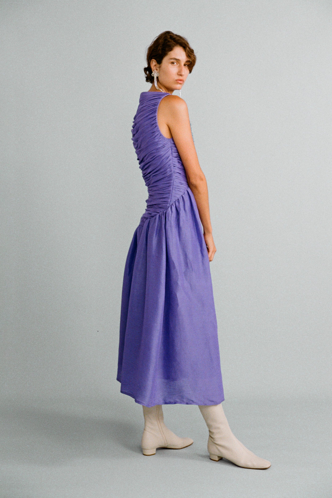 lovaan val sleeveless ruched linen-silk dress Val LOVAAN